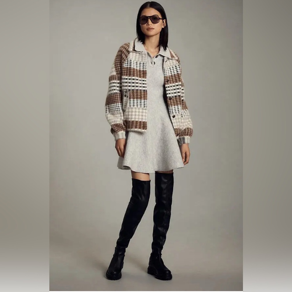NVLT Brown and Cream Plaid Bomber Jacket NWOT - Picture 2 of 13